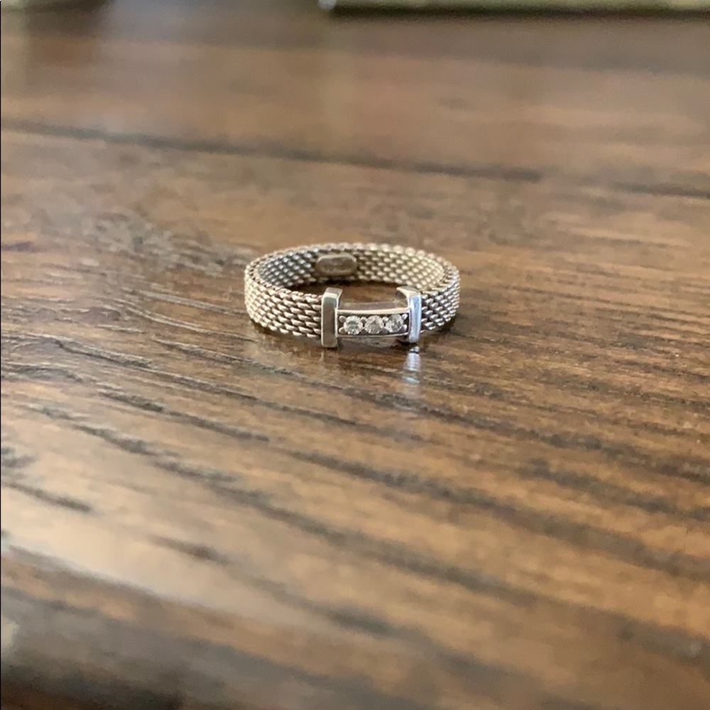 Tiffany Sterling Silver Mesh Diamond Ring